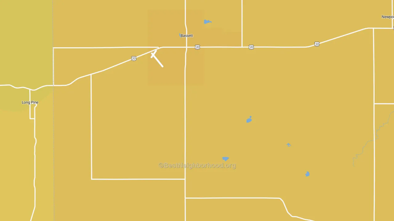 Map of the best neighborhoods in the 68714 area, with better matches in green and worse matches in red