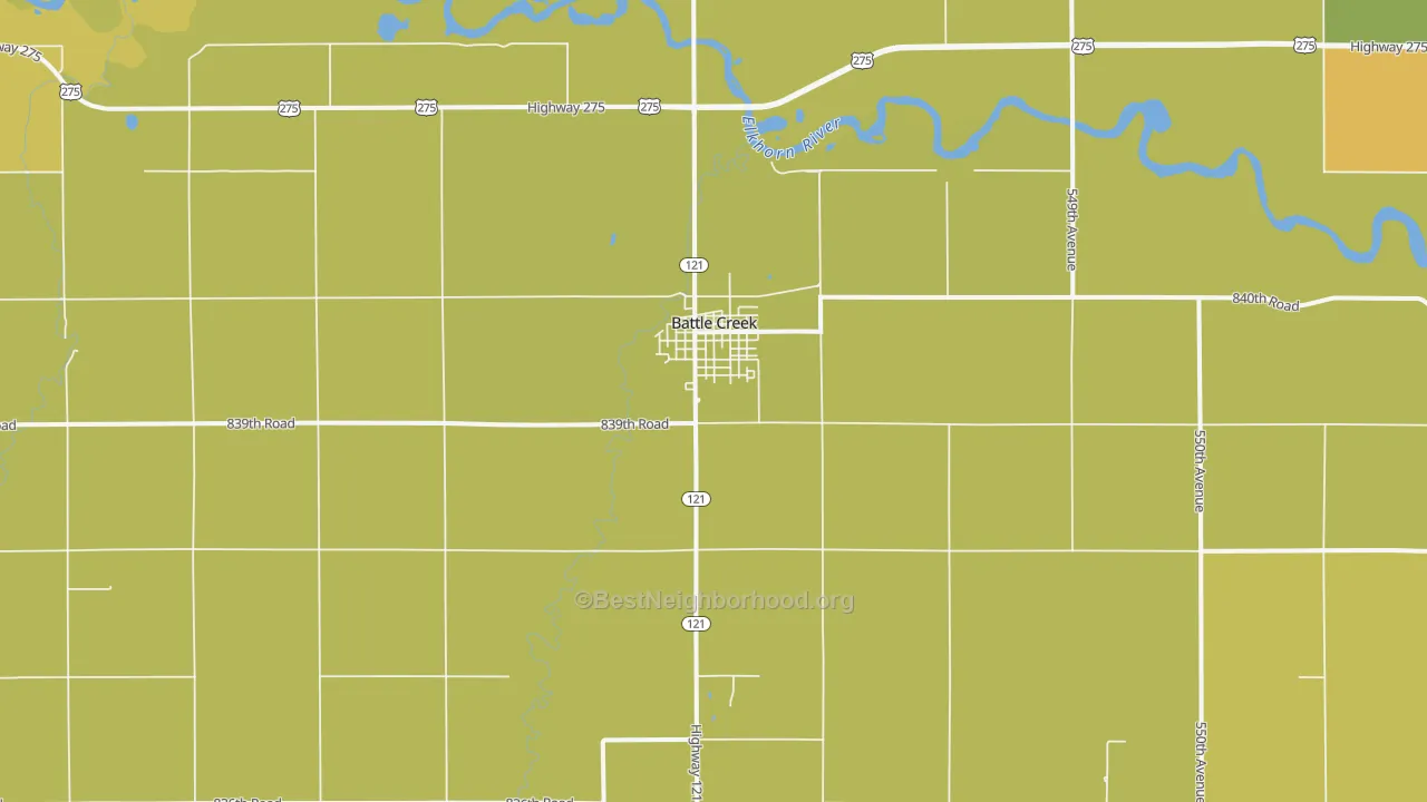 Map of the best neighborhoods in the 68715 area, with better matches in green and worse matches in red