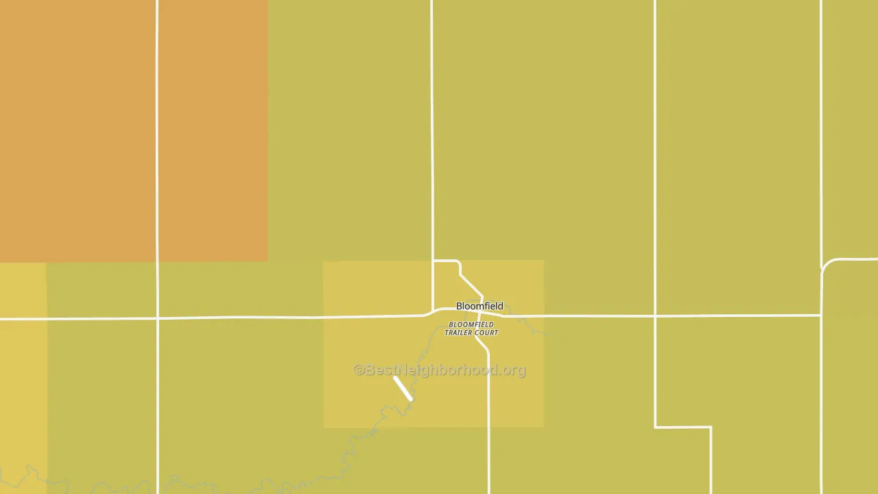 Map of the best neighborhoods in the 68718 area, with better matches in green and worse matches in red