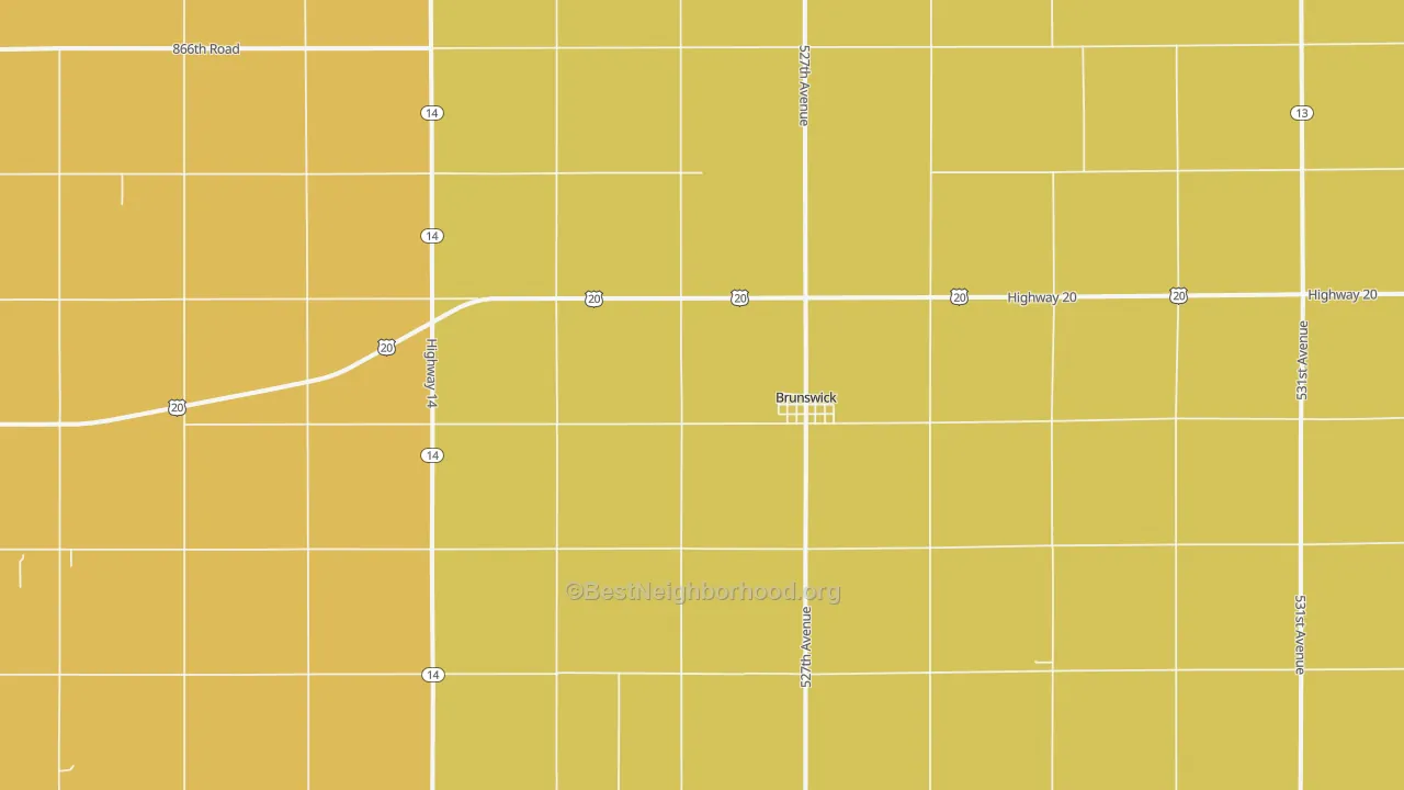 Map of the best neighborhoods in the 68720 area, with better matches in green and worse matches in red