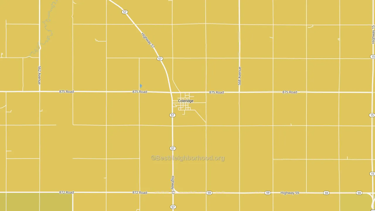 Map of the best neighborhoods in the 68727 area, with better matches in green and worse matches in red
