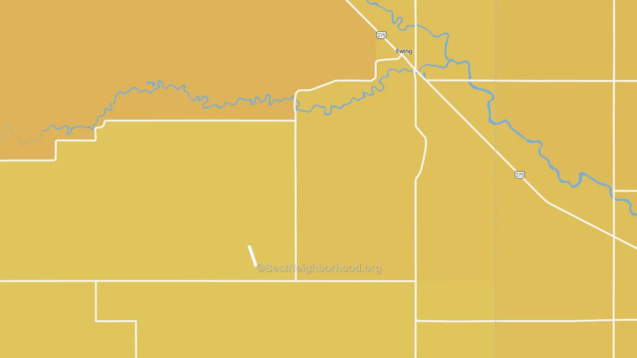 Map of the best neighborhoods in the 68735 area, with better matches in green and worse matches in red