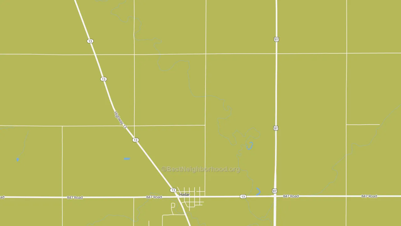 Map of the best neighborhoods in the 68738 area, with better matches in green and worse matches in red