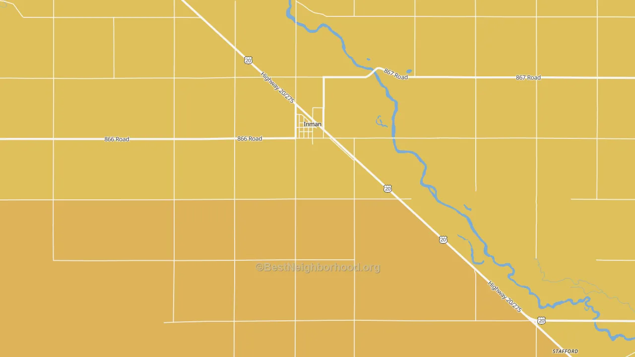 Map of the best neighborhoods in the 68742 area, with better matches in green and worse matches in red