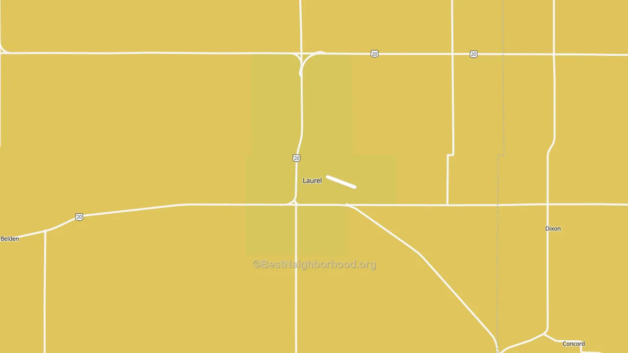 Map of the best neighborhoods in the 68745 area, with better matches in green and worse matches in red