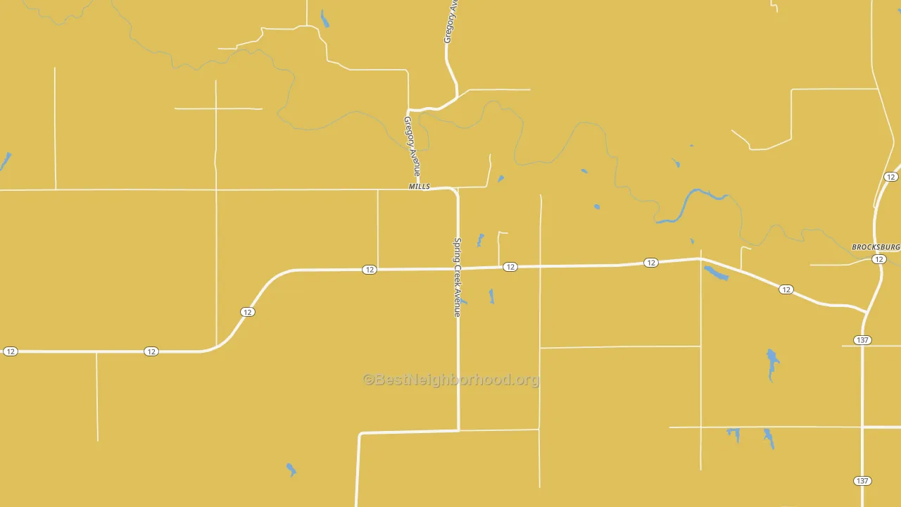 Map of the best neighborhoods in the 68753 area, with better matches in green and worse matches in red
