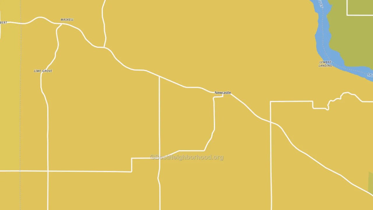 Map of the best neighborhoods in the 68757 area, with better matches in green and worse matches in red