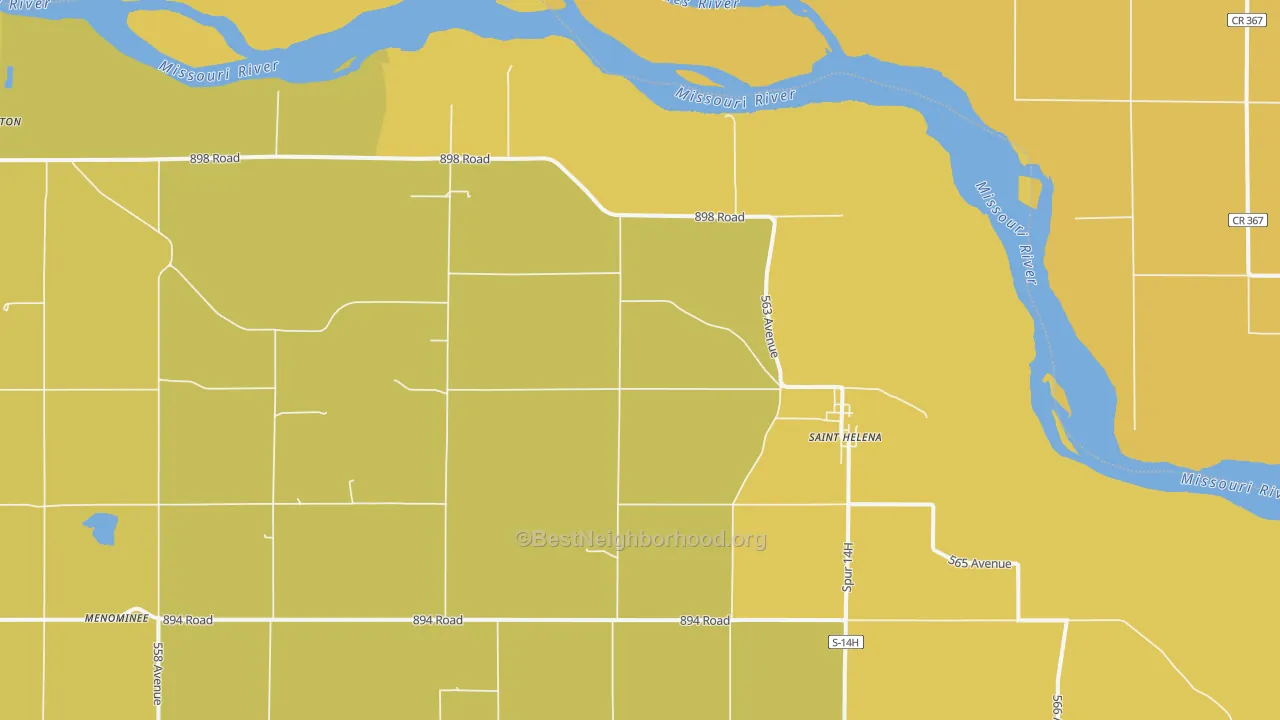 Map of the best neighborhoods in the 68774 area, with better matches in green and worse matches in red