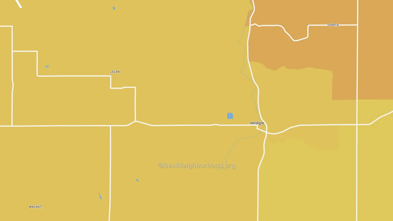Map of the best neighborhoods in the 68783 area, with better matches in green and worse matches in red