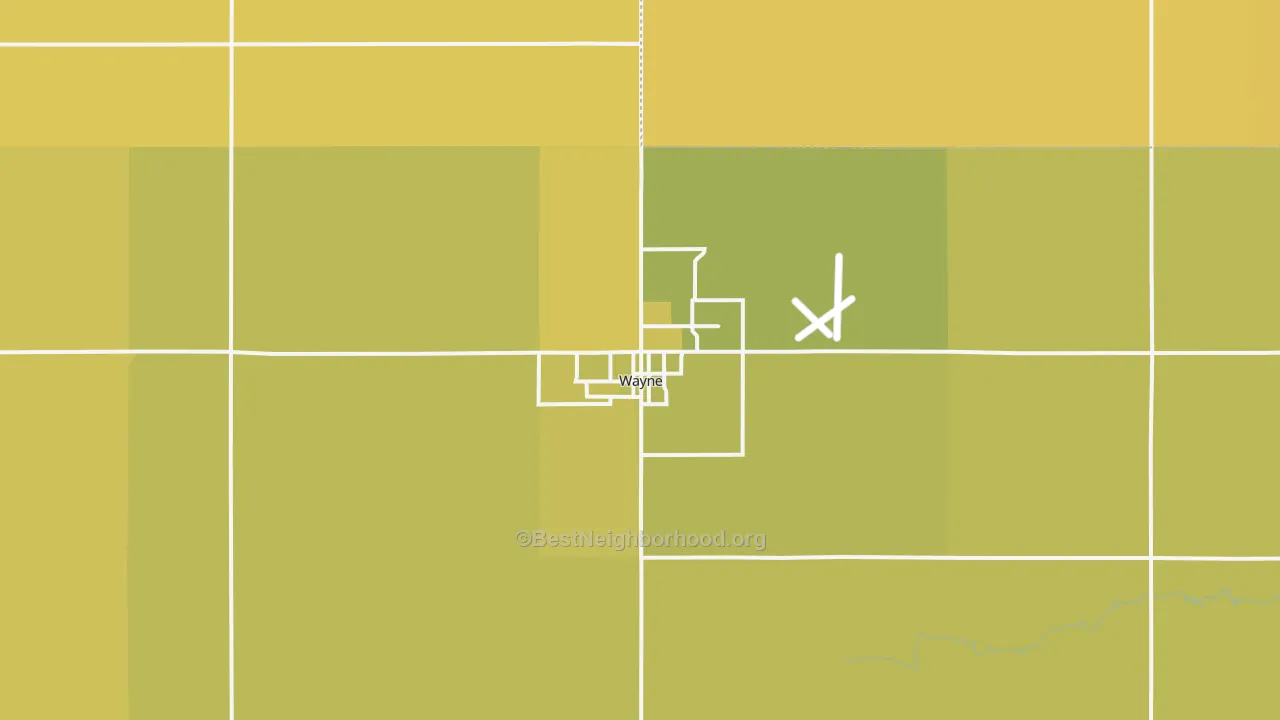Map of the best neighborhoods in the 68787 area, with better matches in green and worse matches in red