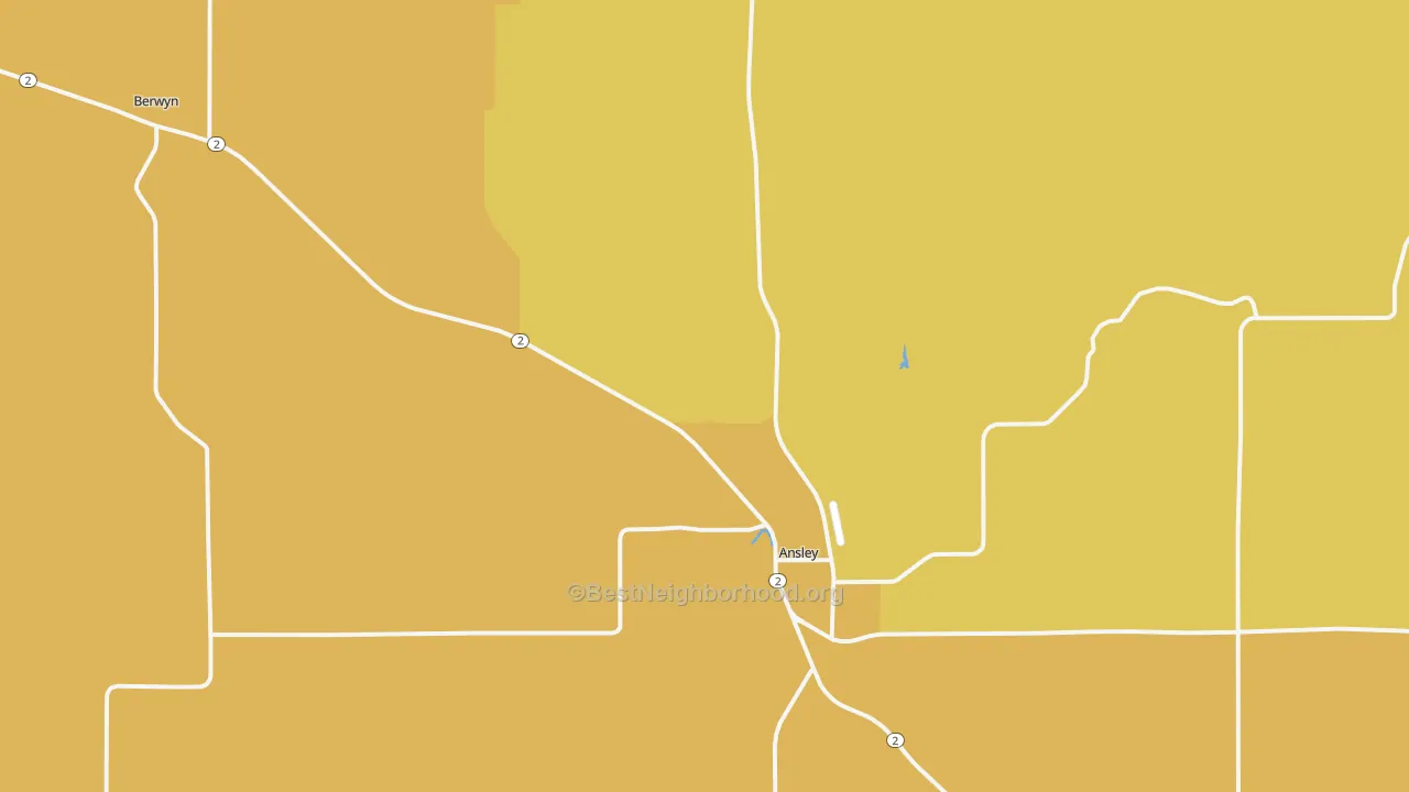 Map of the best neighborhoods in the 68814 area, with better matches in green and worse matches in red