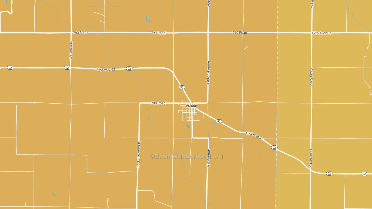 Map of the best neighborhoods in the 68817 area, with better matches in green and worse matches in red
