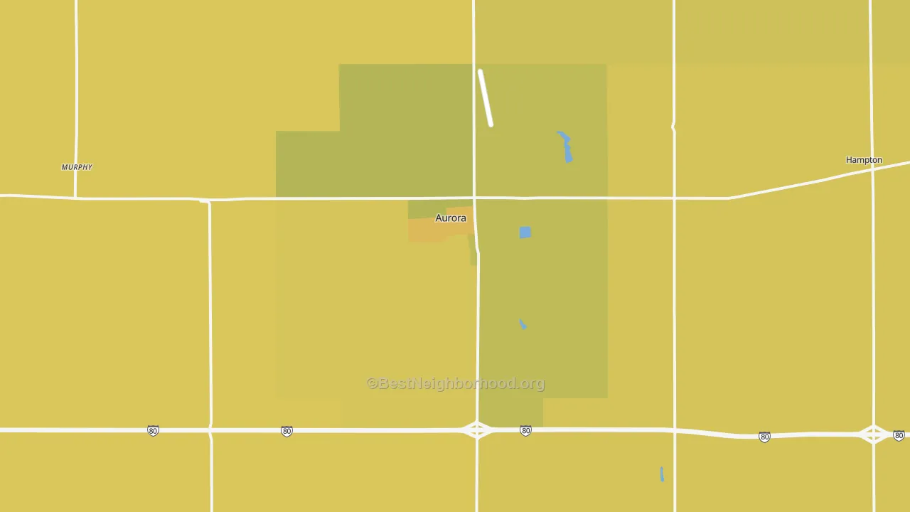 Map of the best neighborhoods in the 68818 area, with better matches in green and worse matches in red