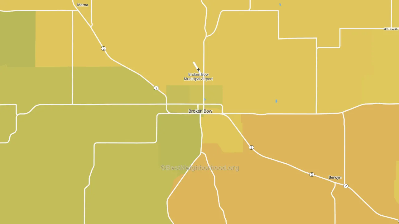 Map of the best neighborhoods in the 68822 area, with better matches in green and worse matches in red