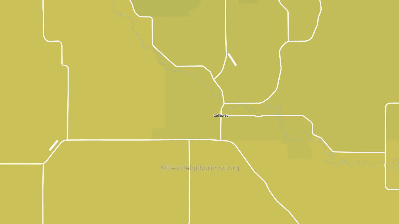 Map of the best neighborhoods in the 68825 area, with better matches in green and worse matches in red