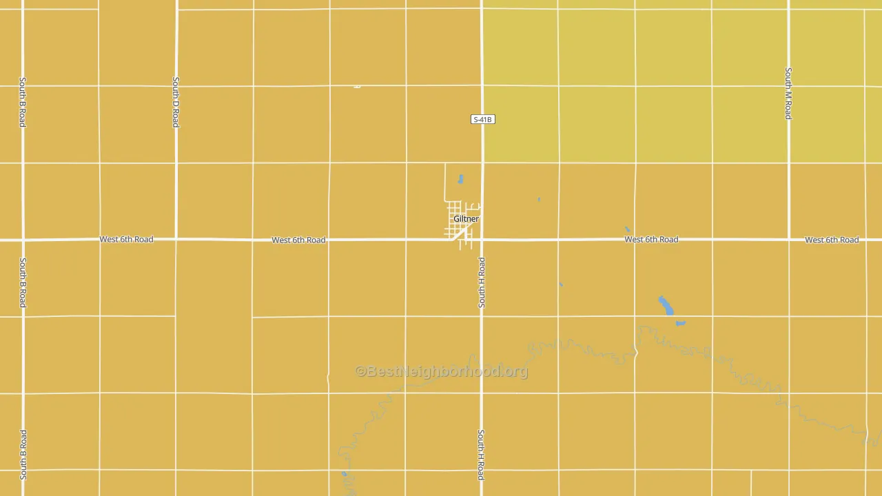 Map of the best neighborhoods in the 68841 area, with better matches in green and worse matches in red
