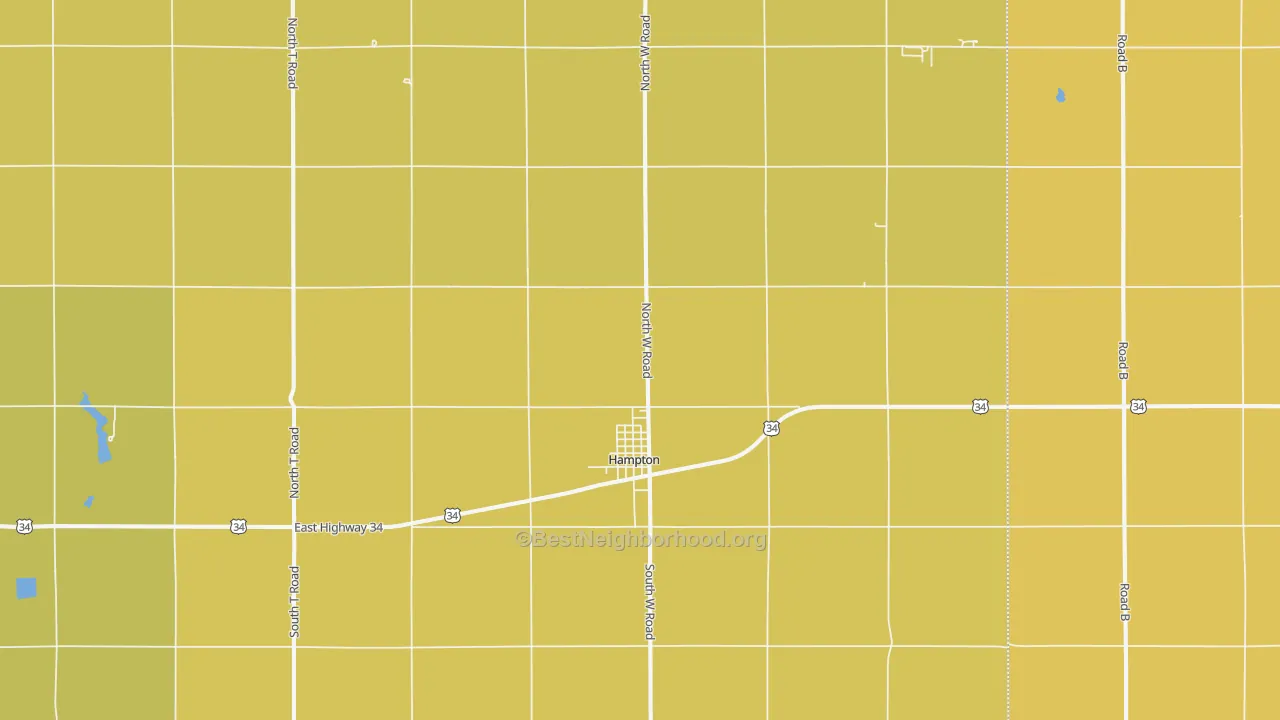 Map of the best neighborhoods in the 68843 area, with better matches in green and worse matches in red