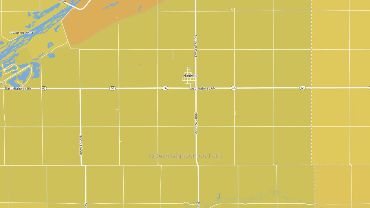 Map of the best neighborhoods in the 68846 area, with better matches in green and worse matches in red