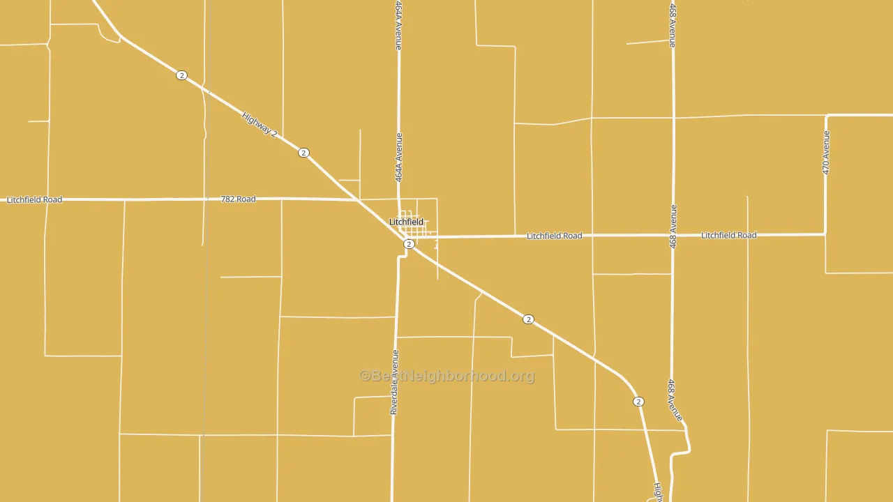 Map of the best neighborhoods in the 68852 area, with better matches in green and worse matches in red