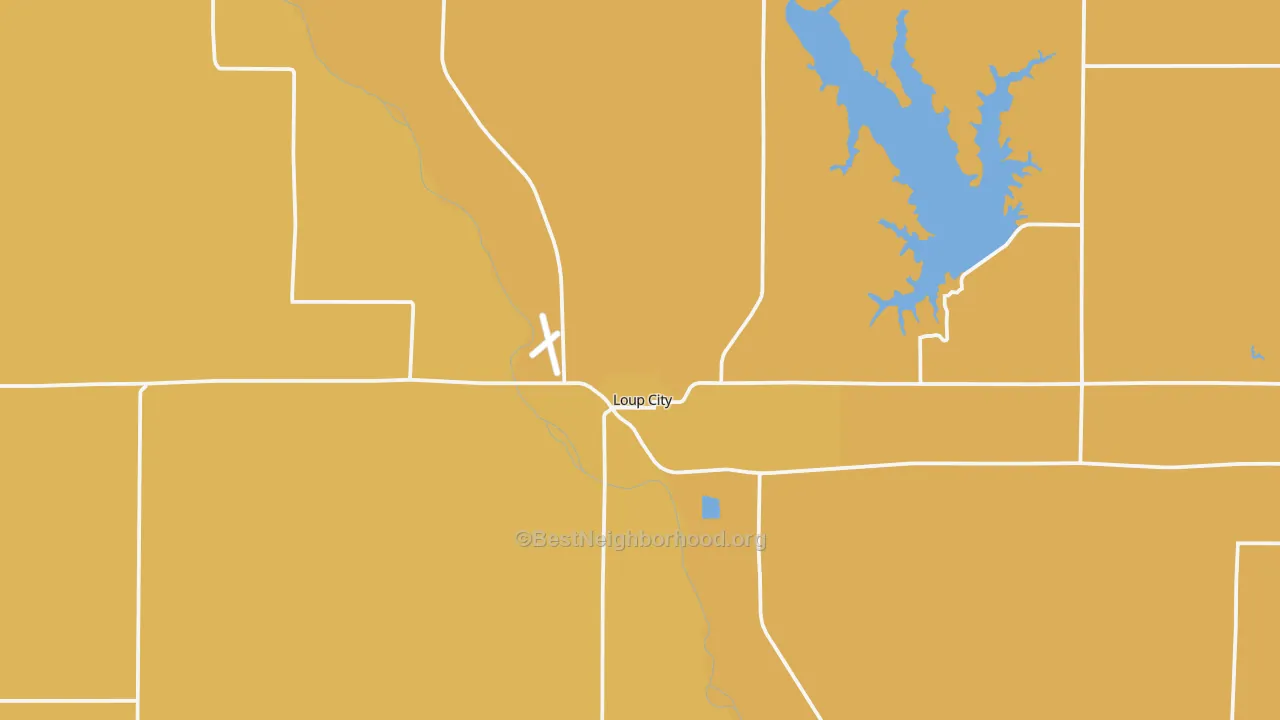 Map of the best neighborhoods in the 68853 area, with better matches in green and worse matches in red
