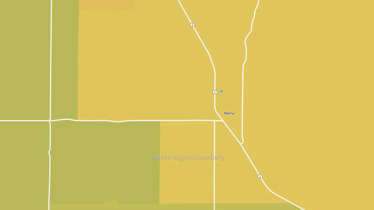 Map of the best neighborhoods in the 68856 area, with better matches in green and worse matches in red
