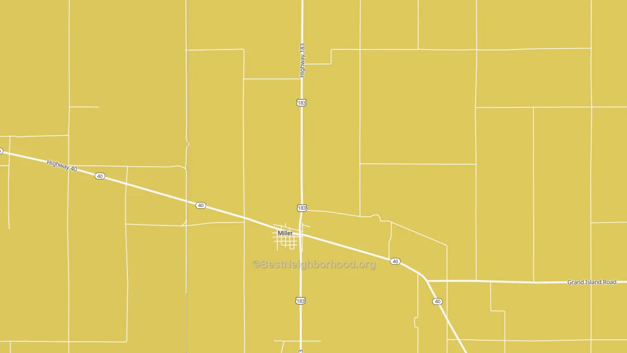 Map of the best neighborhoods in the 68858 area, with better matches in green and worse matches in red