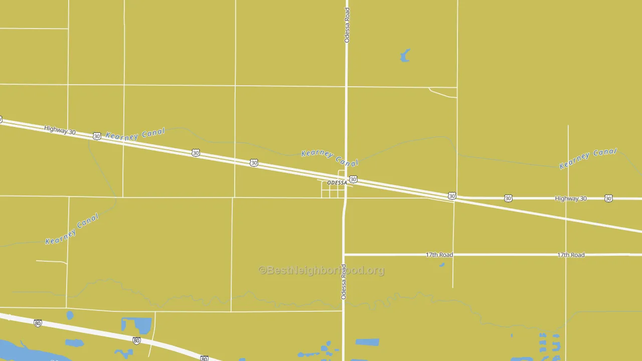 Map of the best neighborhoods in the 68861 area, with better matches in green and worse matches in red