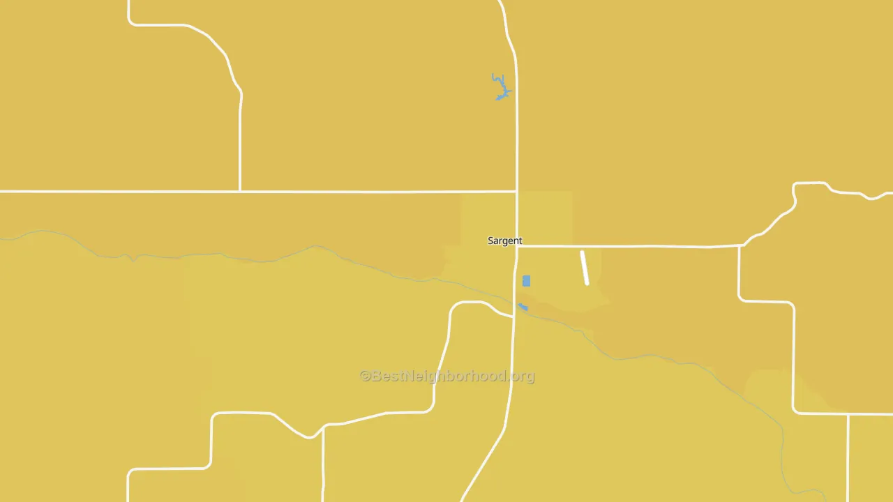 Map of the best neighborhoods in the 68874 area, with better matches in green and worse matches in red