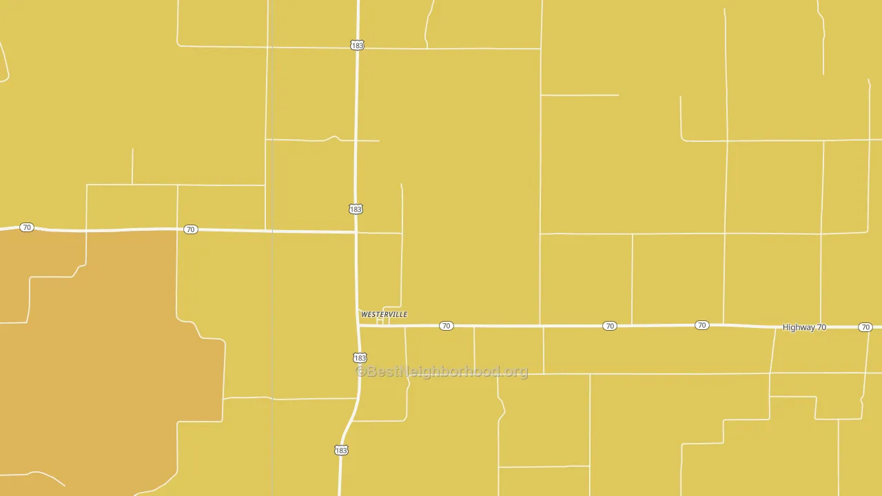 Map of the best neighborhoods in the 68881 area, with better matches in green and worse matches in red