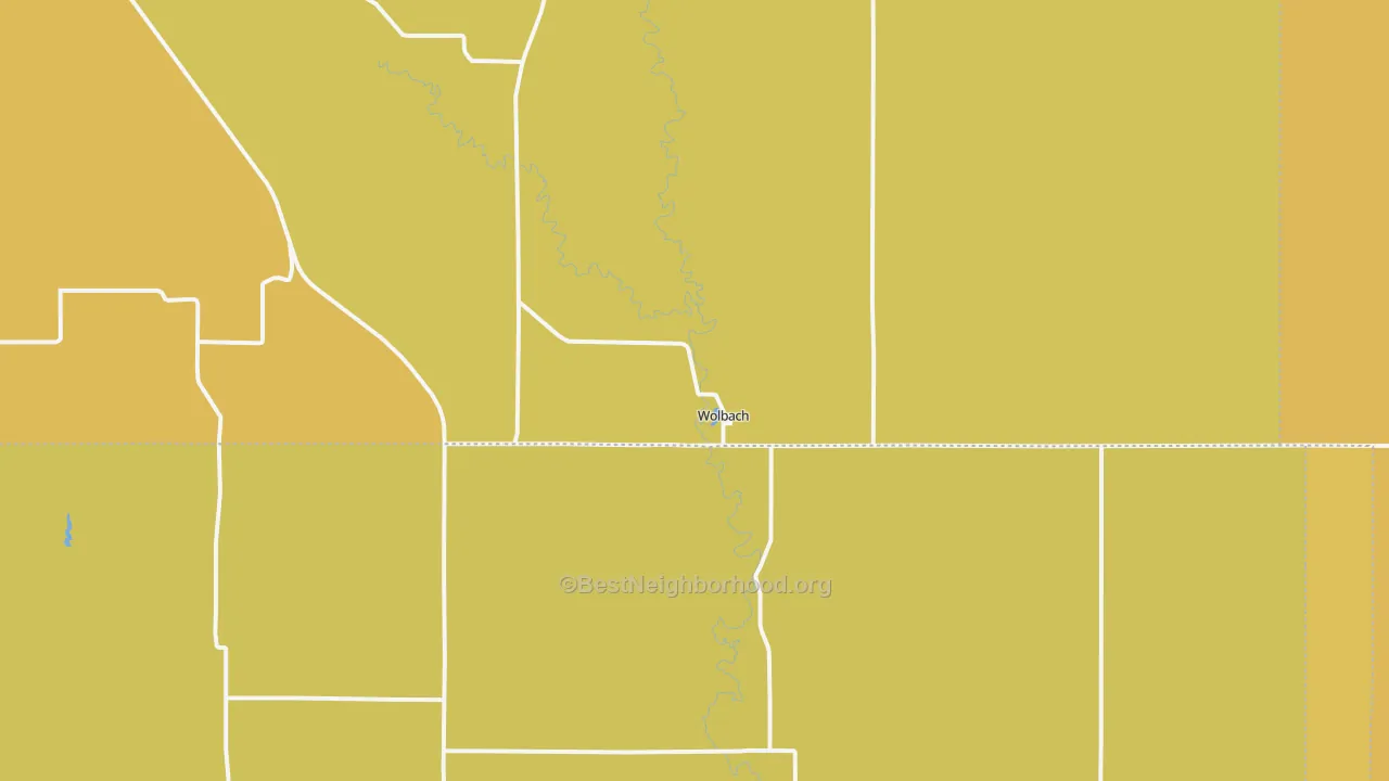Map of the best neighborhoods in the 68882 area, with better matches in green and worse matches in red