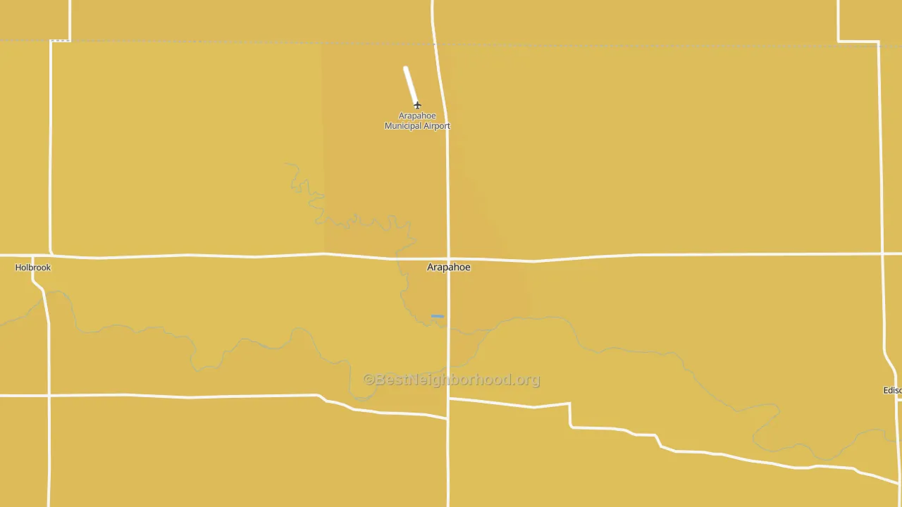 Map of the best neighborhoods in the 68922 area, with better matches in green and worse matches in red