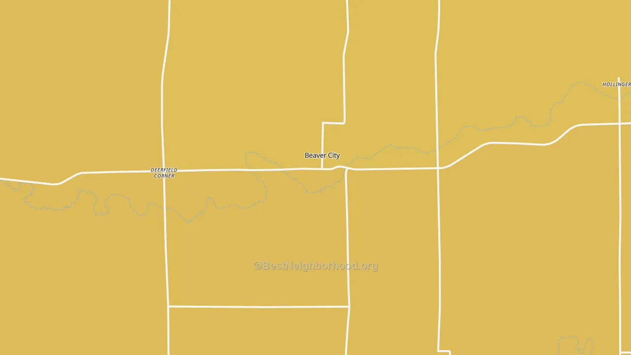 Map of the best neighborhoods in the 68926 area, with better matches in green and worse matches in red