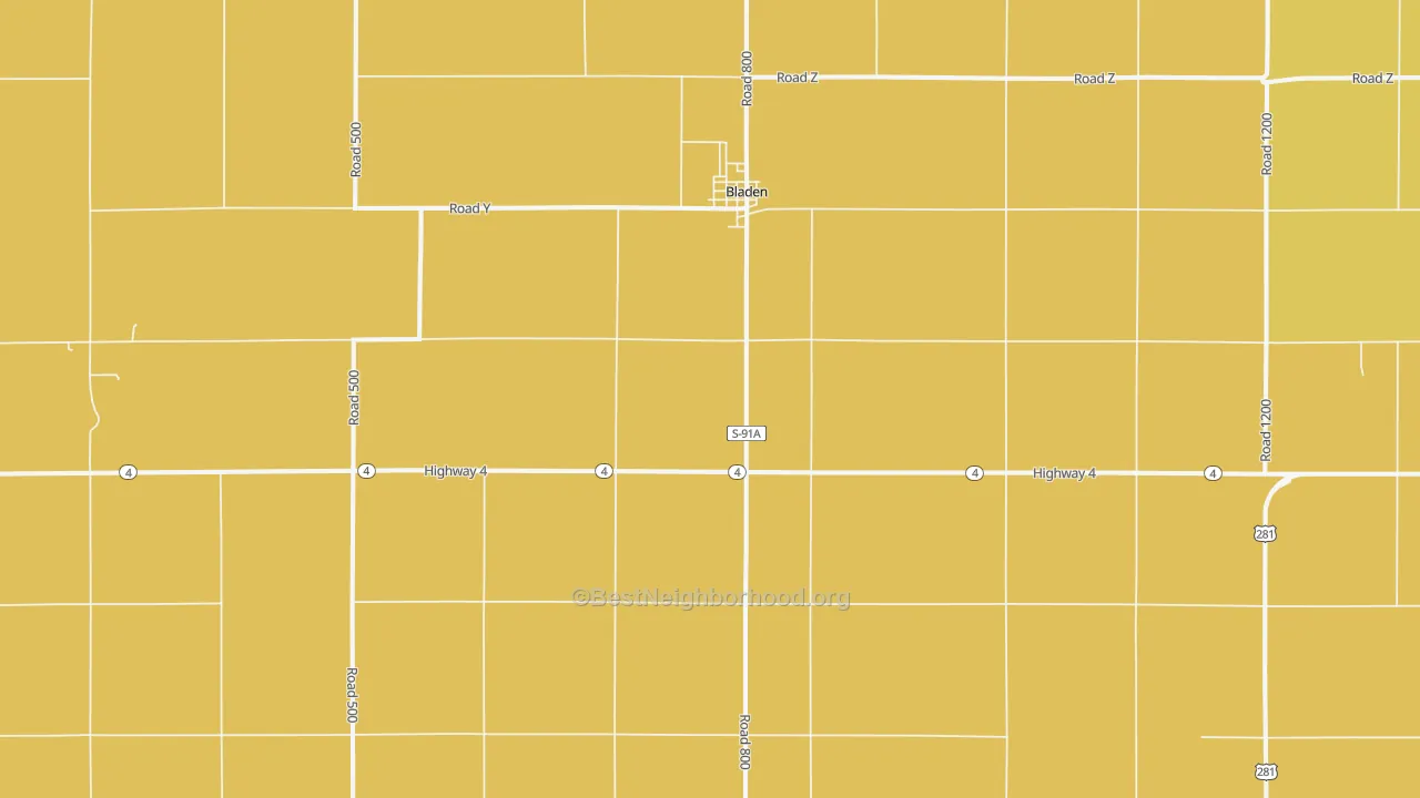Map of the best neighborhoods in the 68928 area, with better matches in green and worse matches in red
