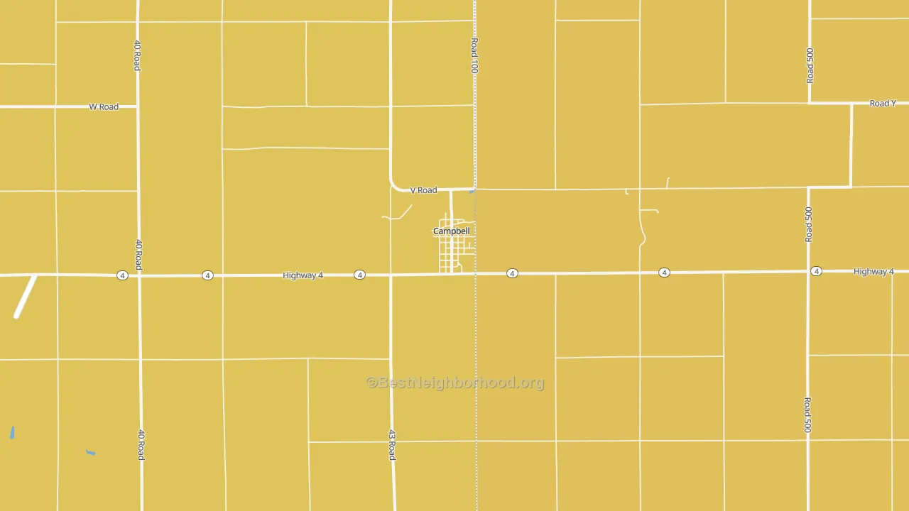 Map of the best neighborhoods in the 68932 area, with better matches in green and worse matches in red
