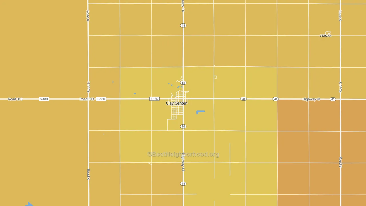 Map of the best neighborhoods in the 68933 area, with better matches in green and worse matches in red