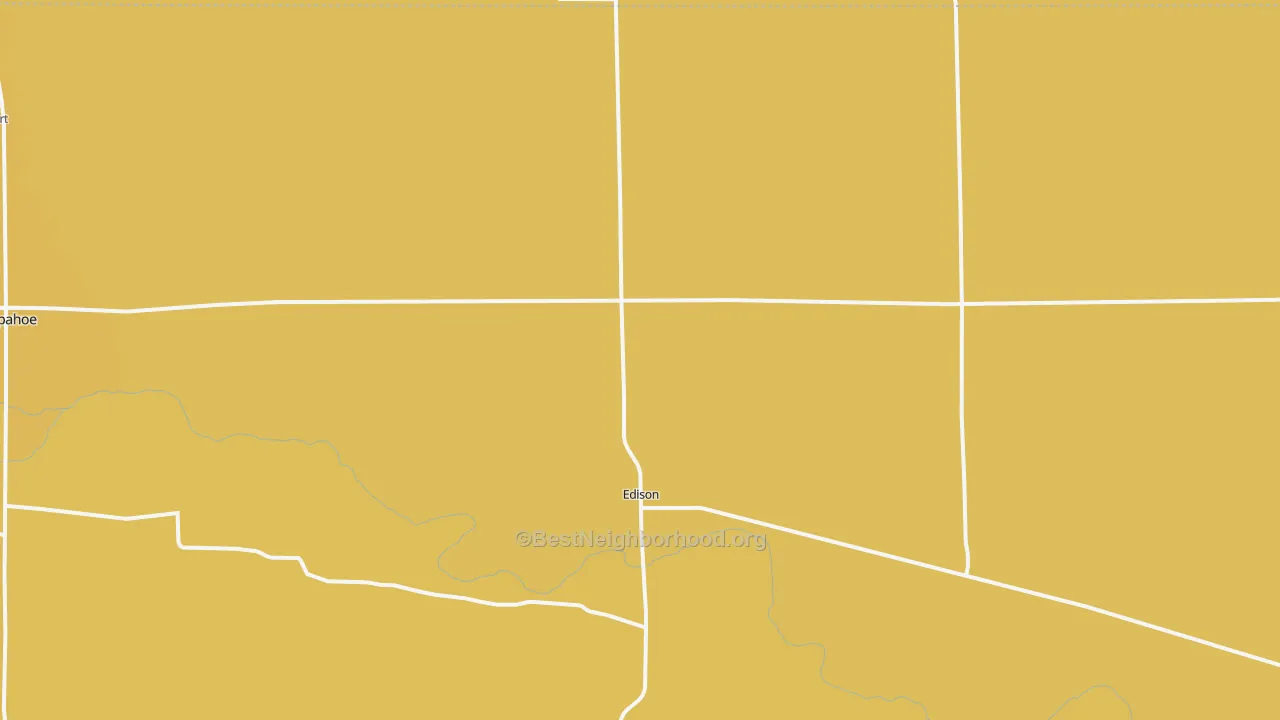 Map of the best neighborhoods in the 68936 area, with better matches in green and worse matches in red