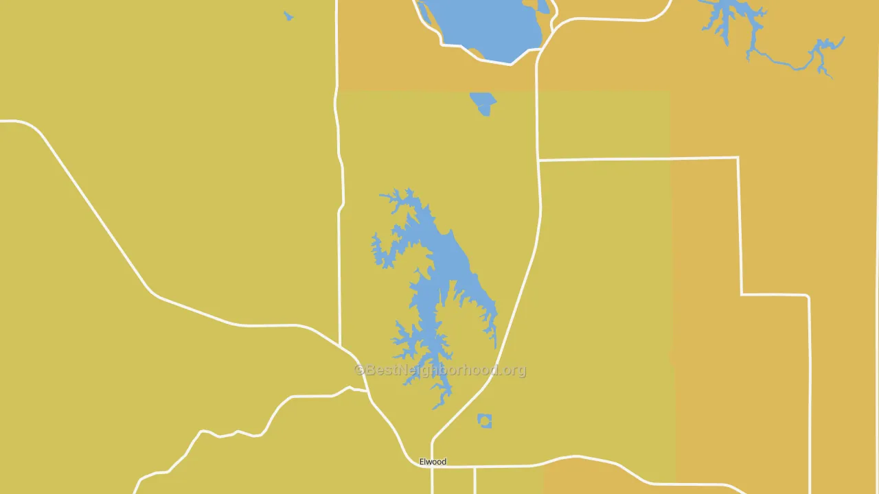 Map of the best neighborhoods in the 68937 area, with better matches in green and worse matches in red