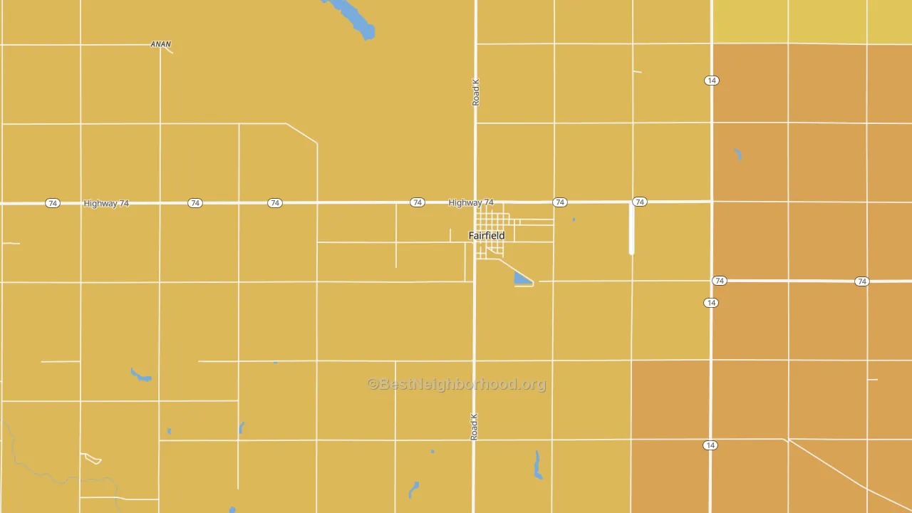 Map of the best neighborhoods in the 68938 area, with better matches in green and worse matches in red