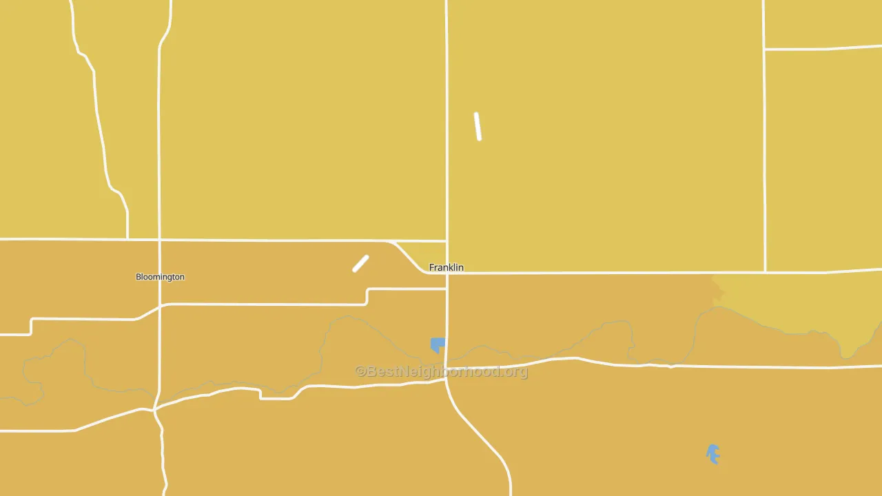 Map of the best neighborhoods in the 68939 area, with better matches in green and worse matches in red