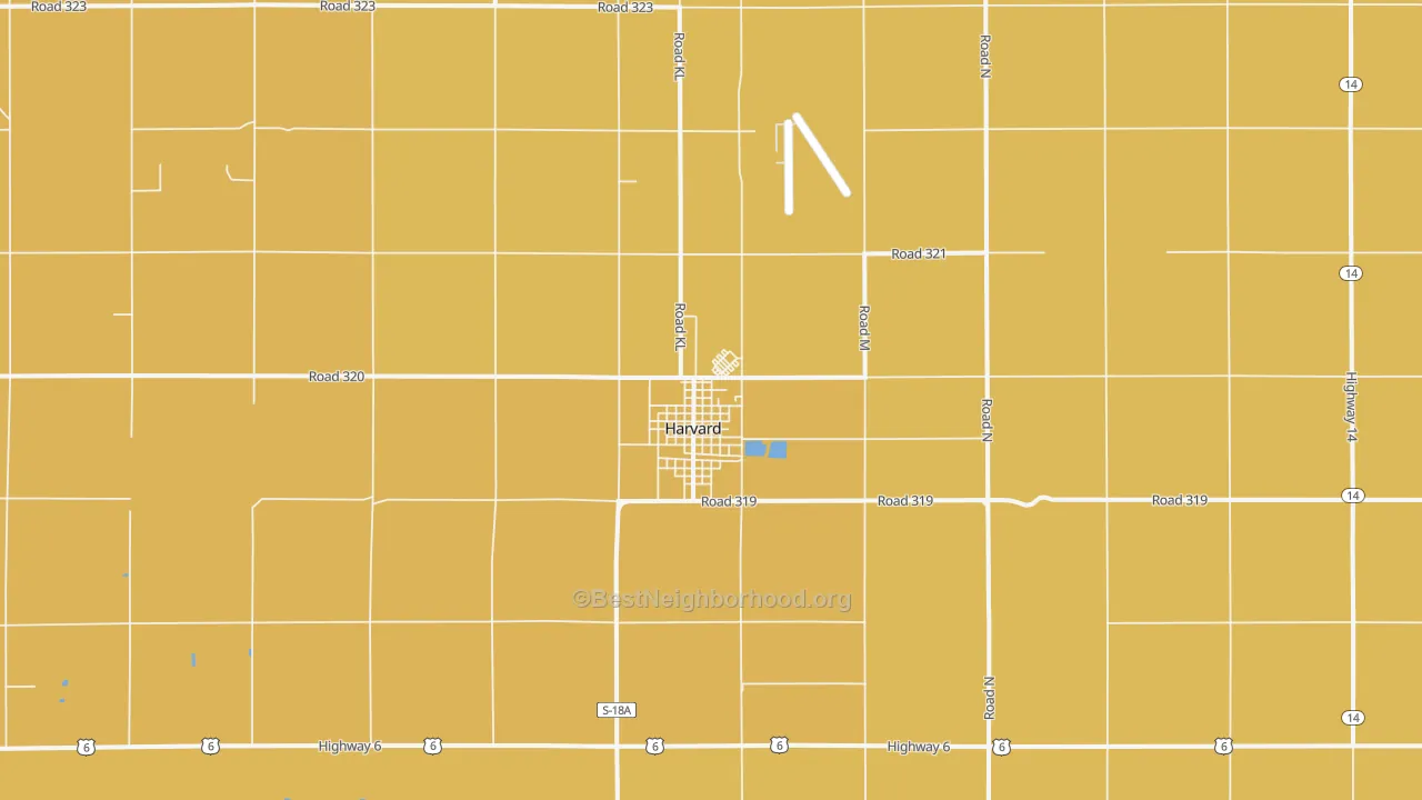 Map of the best neighborhoods in the 68944 area, with better matches in green and worse matches in red