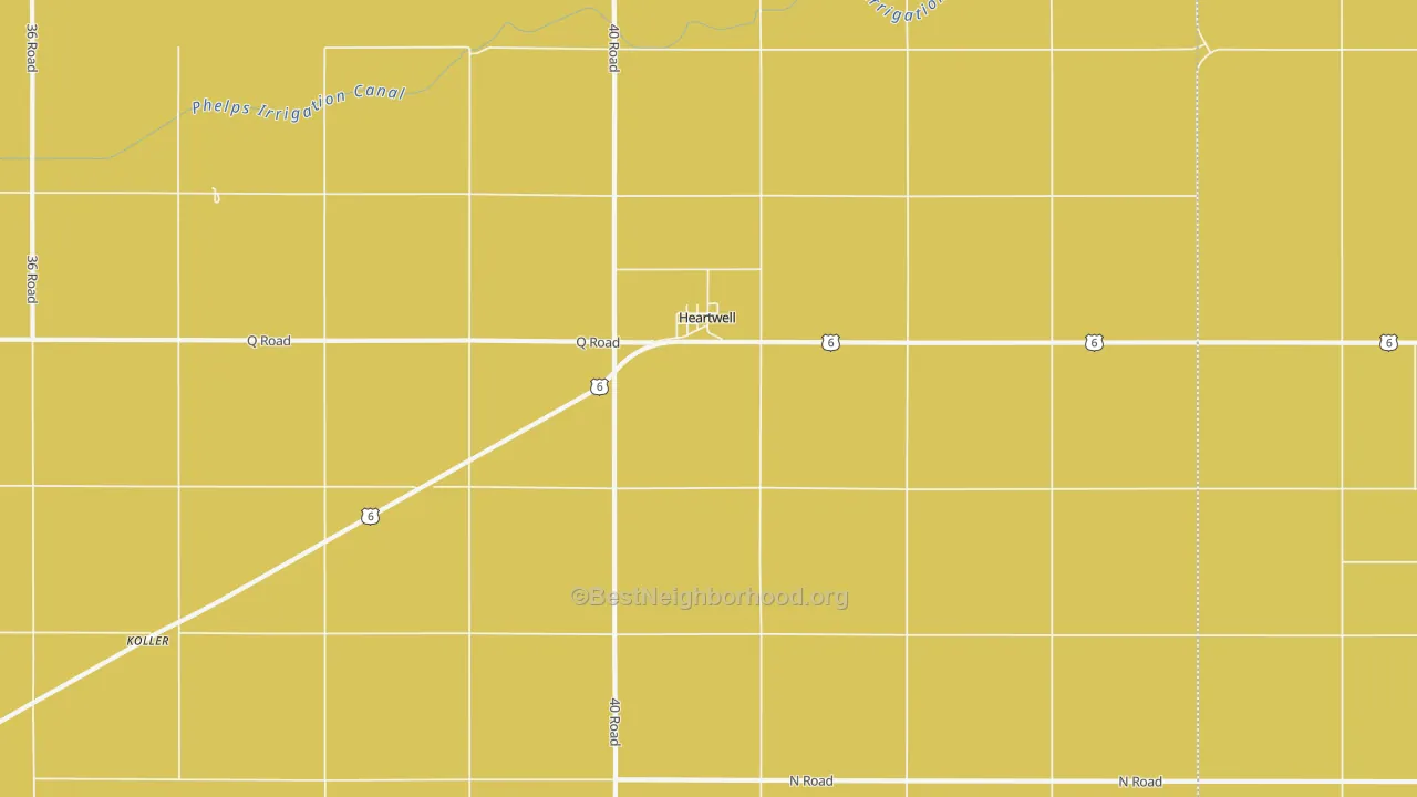 Map of the best neighborhoods in the 68945 area, with better matches in green and worse matches in red