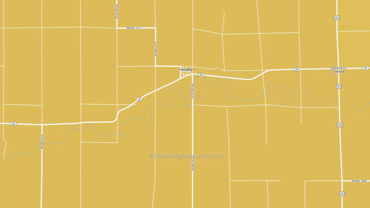 Map of the best neighborhoods in the 68946 area, with better matches in green and worse matches in red