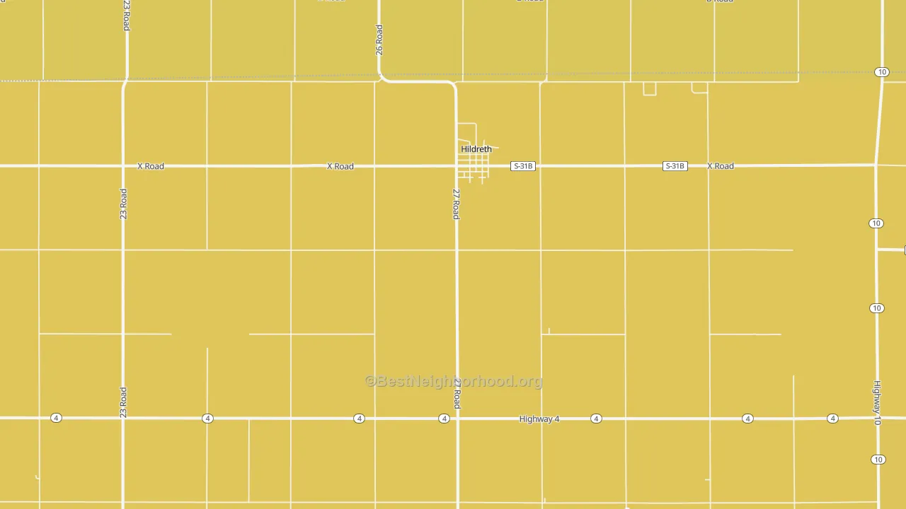 Map of the best neighborhoods in the 68947 area, with better matches in green and worse matches in red