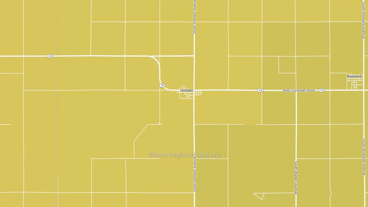Map of the best neighborhoods in the 68950 area, with better matches in green and worse matches in red
