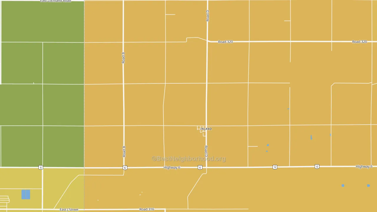 Map of the best neighborhoods in the 68954 area, with better matches in green and worse matches in red