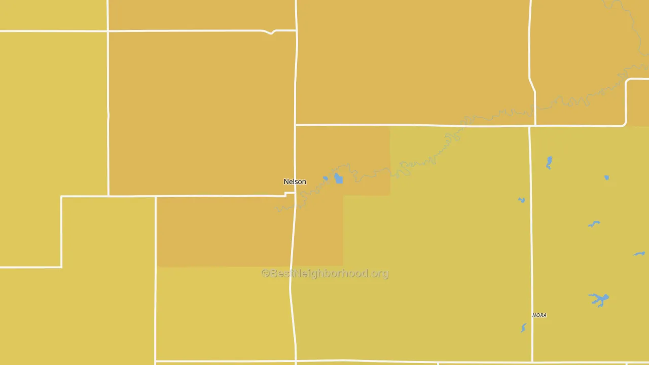 Map of the best neighborhoods in the 68961 area, with better matches in green and worse matches in red