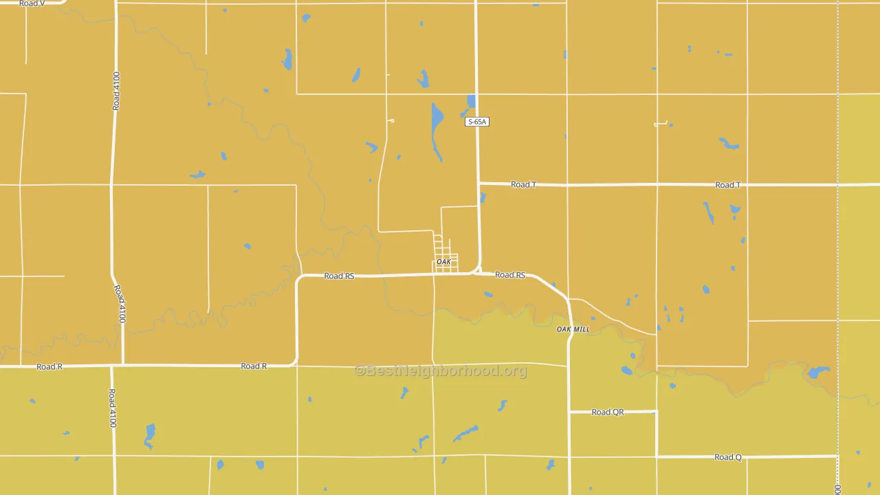 Map of the best neighborhoods in the 68964 area, with better matches in green and worse matches in red