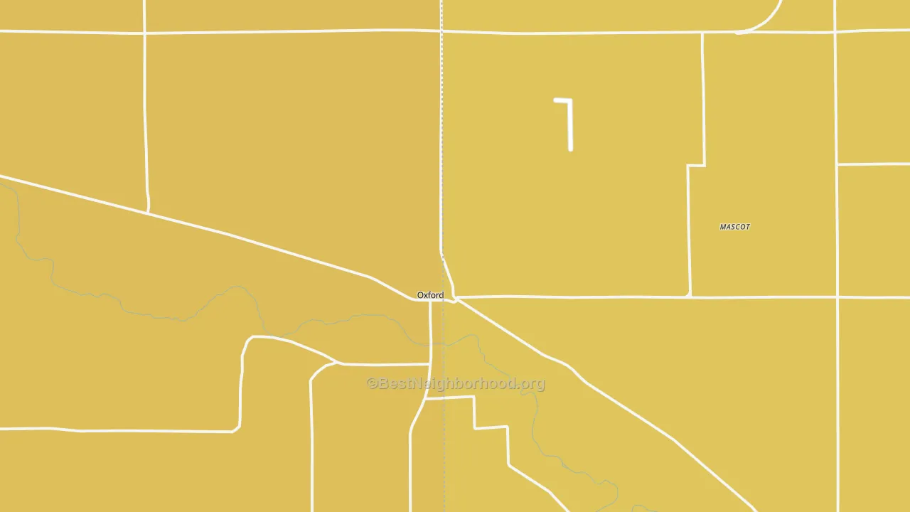 Map of the best neighborhoods in the 68967 area, with better matches in green and worse matches in red