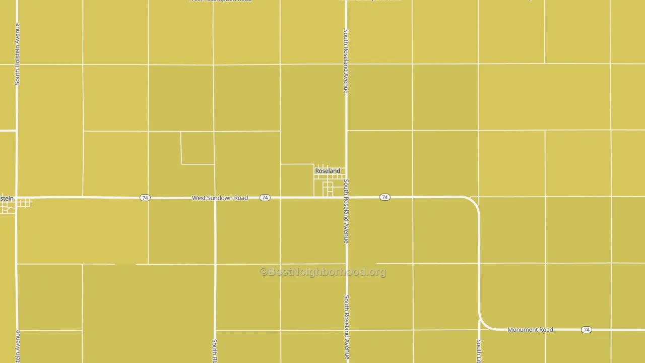 Map of the best neighborhoods in the 68973 area, with better matches in green and worse matches in red