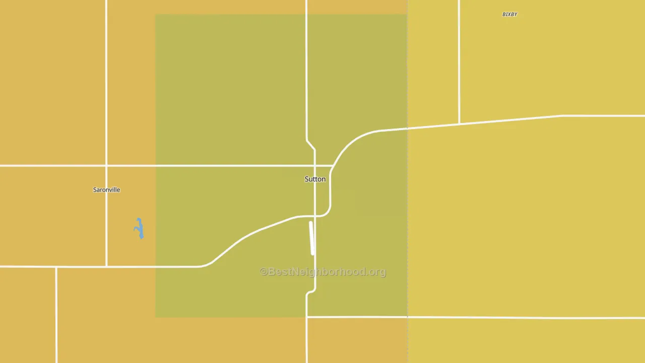 Map of the best neighborhoods in the 68979 area, with better matches in green and worse matches in red
